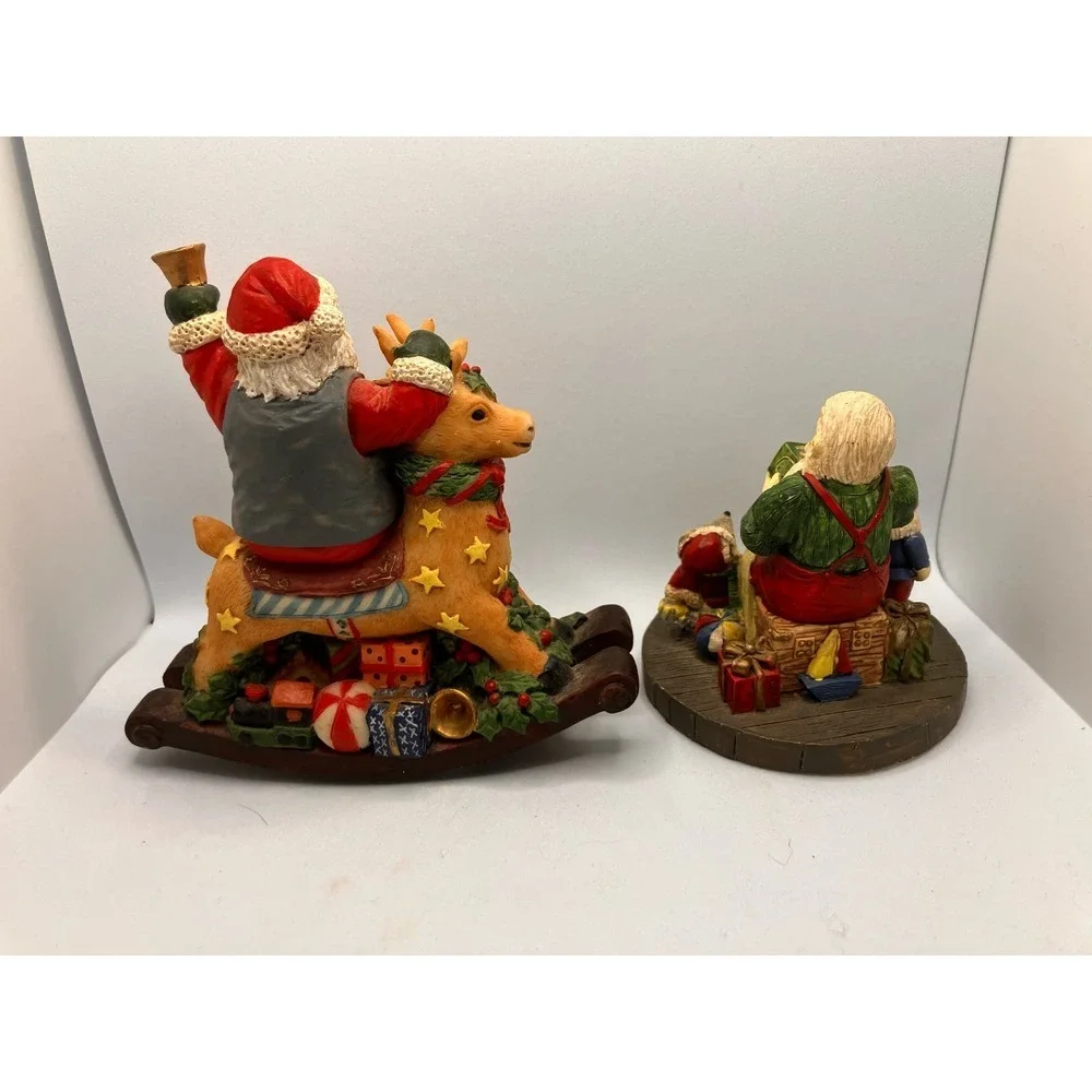 Christmas Santa‎ Figures Lot of 2 Rocking Reindeer Workshop Vintage St. Nick